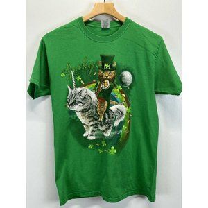 Mens Lucky St Patrick’s Day Tshirt Sz M GUC cat Unicorn